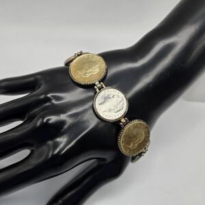 Milor Italy Coin Bracelet 925 Sterling Italian Goldtone Silvertone Vintage Vtg